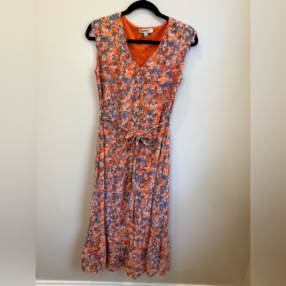 Nanette Lepore for orange and blue floral dress size 4 fully lined ruffle hem